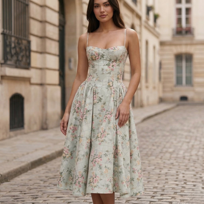 Midi Dress Corset Bodice Spaghetti Strap Women
