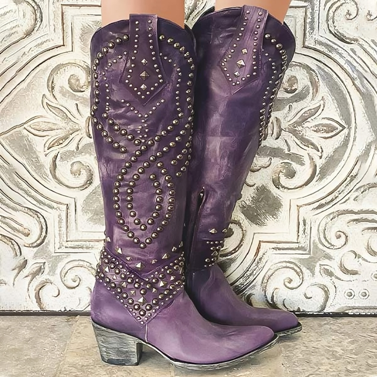 Trendy Studded High Heel Knee Boots for Women - VibreMode
