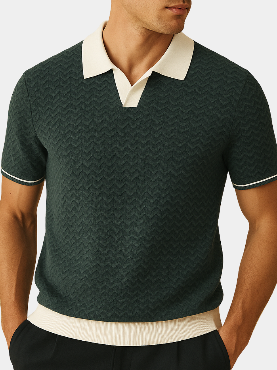 Men's Polo Shirt Short Sleeve Knit Zigzag Pattern - VibreMode
