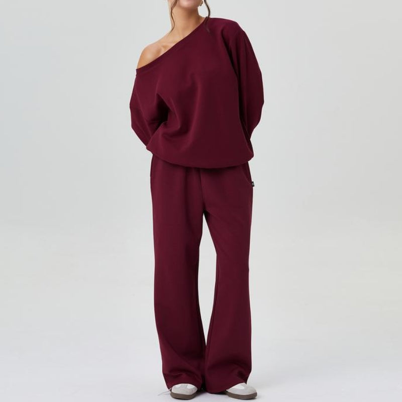 Women's Oversized Sweatshirt And Wide Leg Pants Set Cotton Casual - VibreMode
