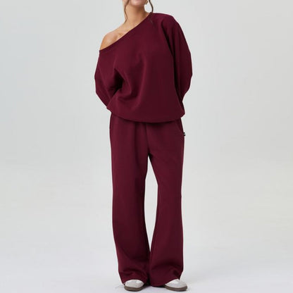 Women's Oversized Sweatshirt And Wide Leg Pants Set Cotton Casual - VibreMode