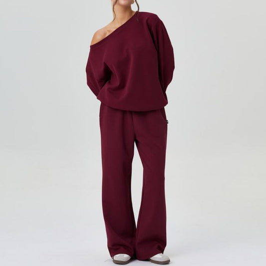Women's Oversized Sweatshirt And Wide Leg Pants Set Cotton Casual - VibreMode