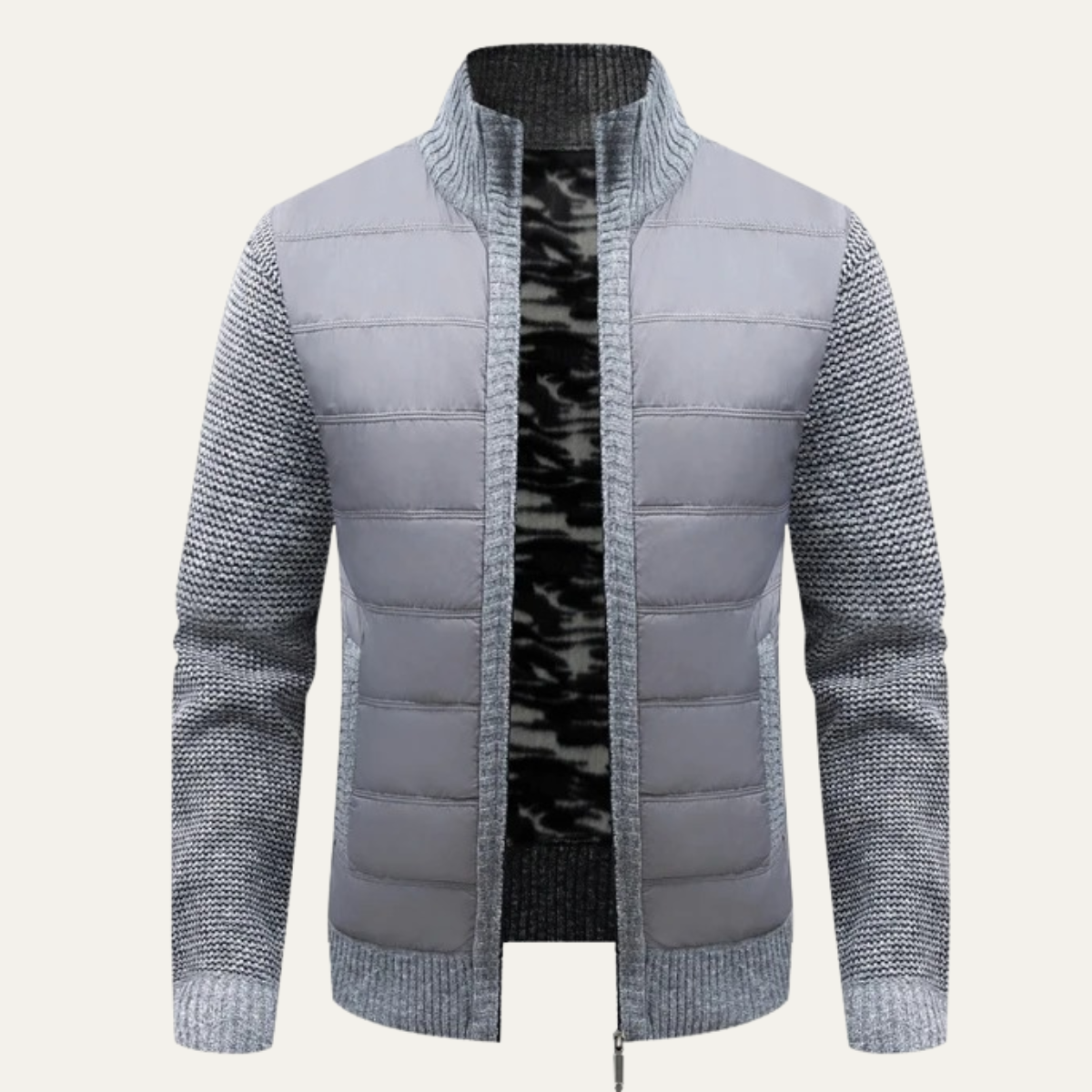 Men's Quilted Puffer Jacket Zip Up Knit Winter Black - VibreMode