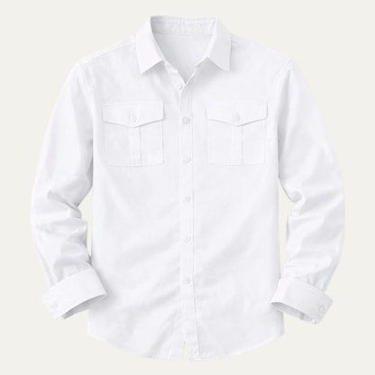 Grosseto Men's Cotton Linen Cargo Shirt Double Pocket - VibreMode