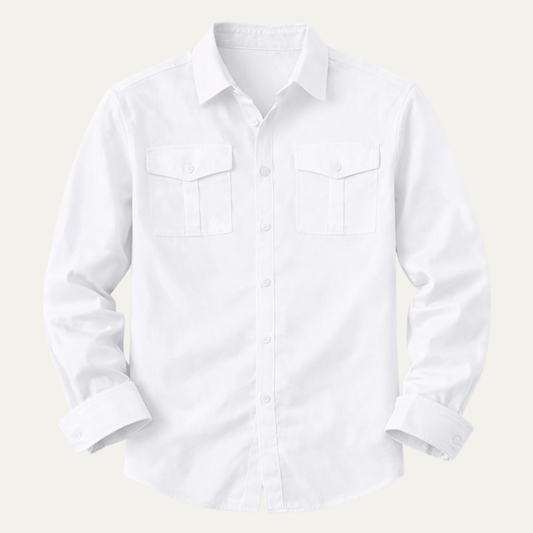 Grosseto Men's Cotton Linen Cargo Shirt Double Pocket - VibreMode