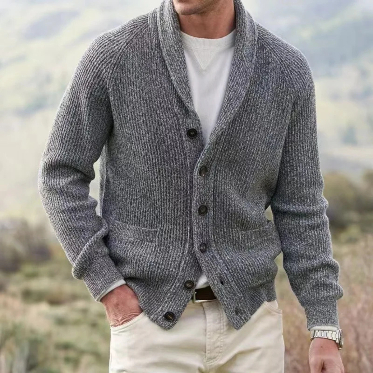 Men's Knitted Cardigan Warm Turn Down Collar
