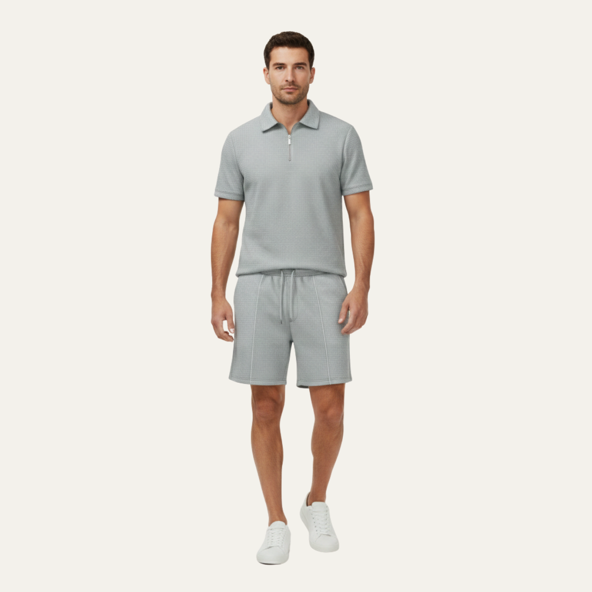 Men's Summer Shirt And Shorts Set Solid Color Casual