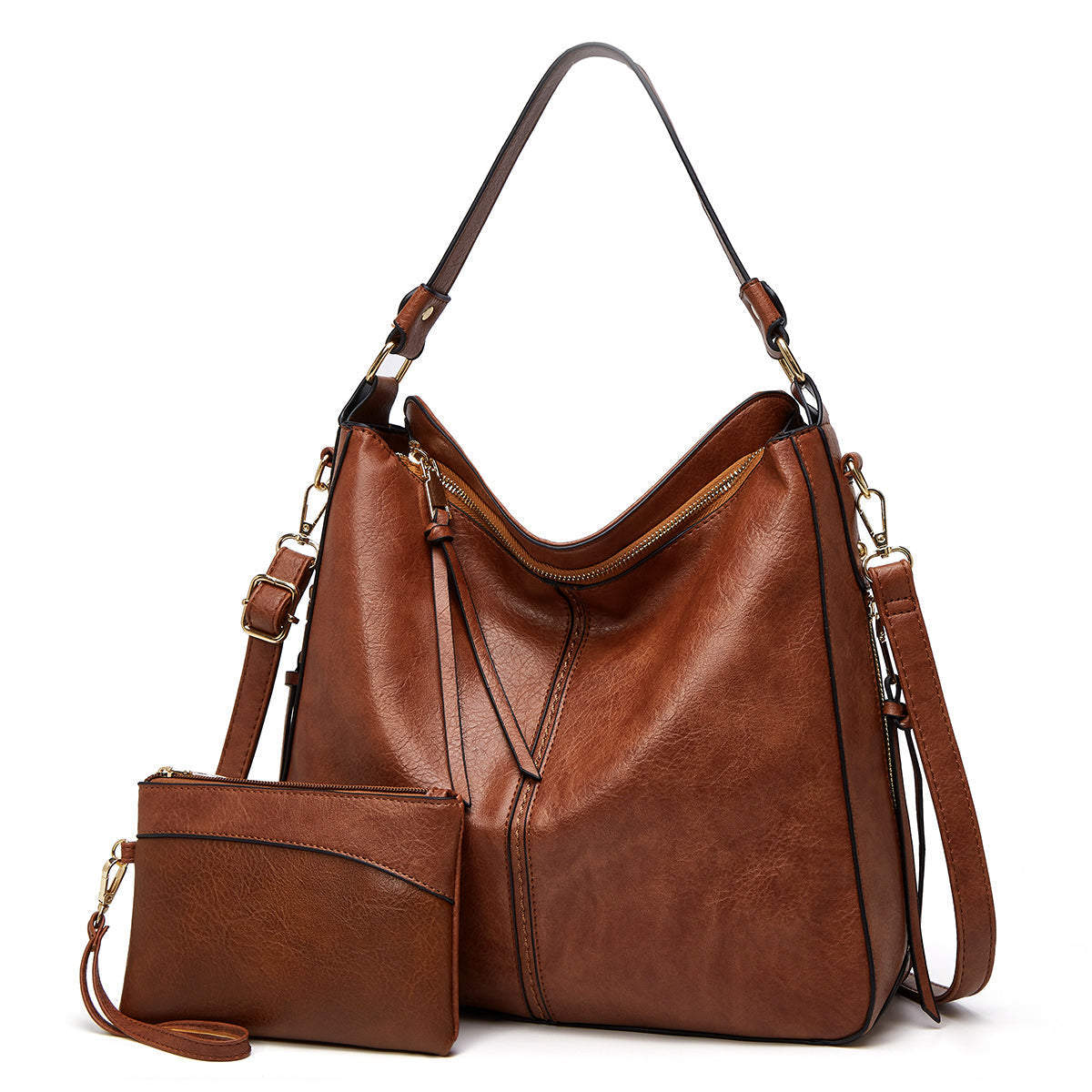 Women's Leather Shoulder Bag Gold Accents - VibreMode