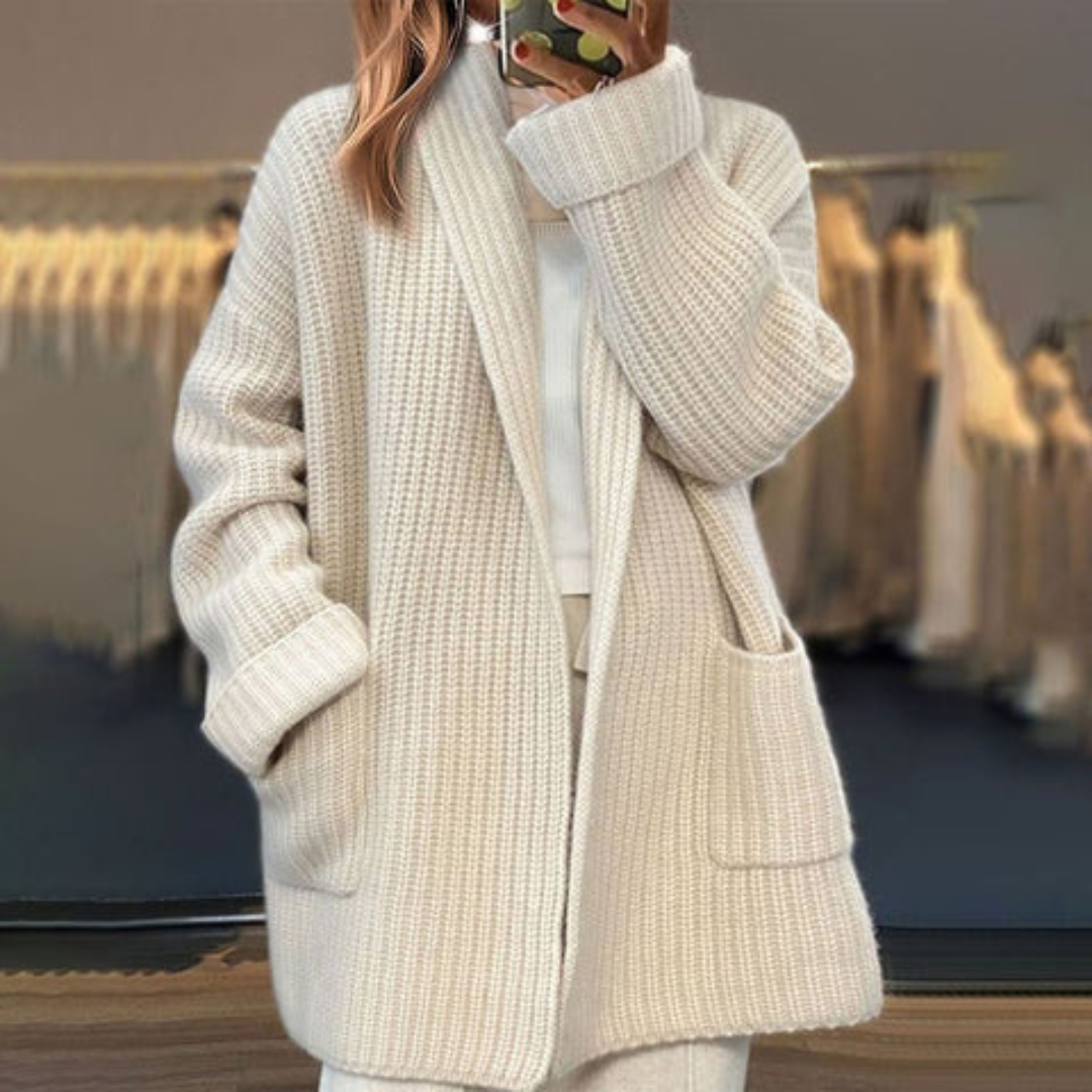 Women's Knit Cardigan Shawl Collar Wide Cuffs - VibreMode