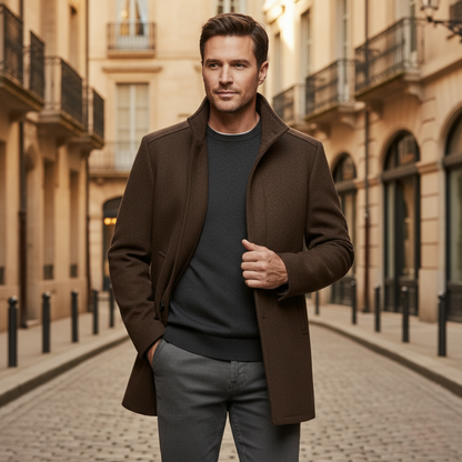 Men's Wool Blend Button Up Coat Warm Lining