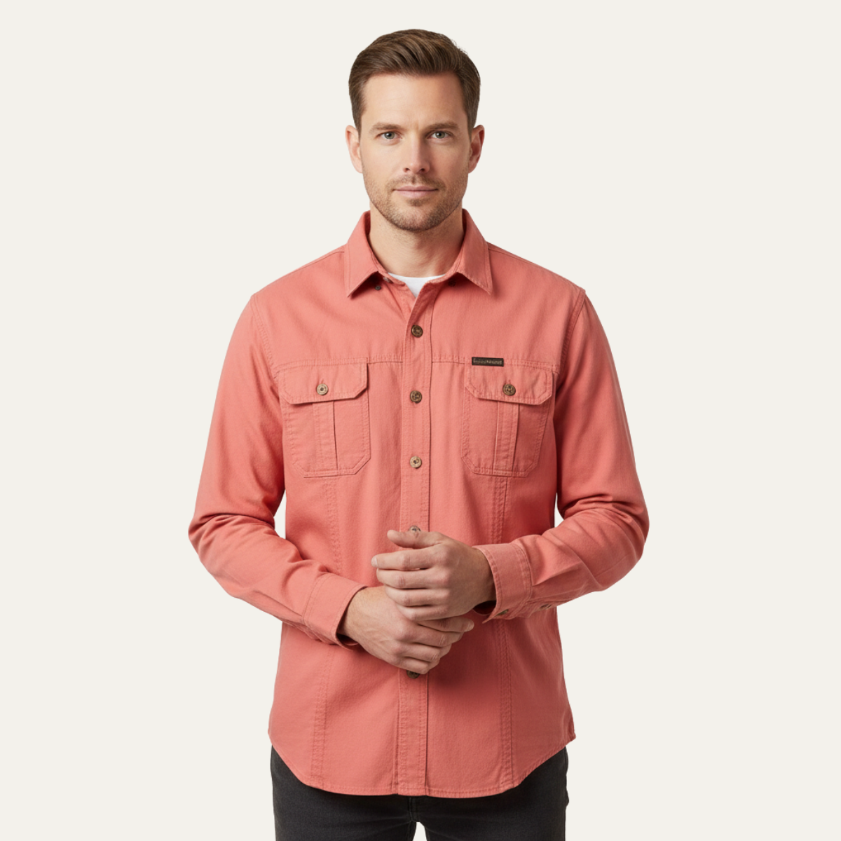 Men's Cotton Cargo Shirt Solid Color Multi Pocket