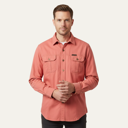 Men's Cotton Cargo Shirt Solid Color Multi Pocket