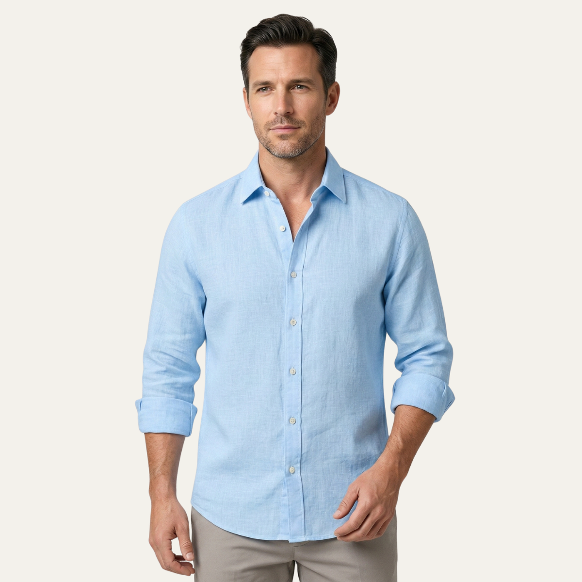 Men's Linen Button Up Shirt Casual Light Blue