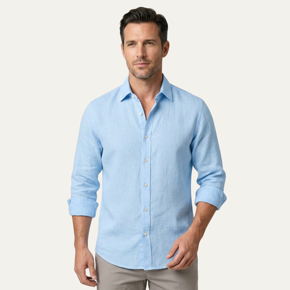 Men's Linen Button Up Shirt Casual Light Blue