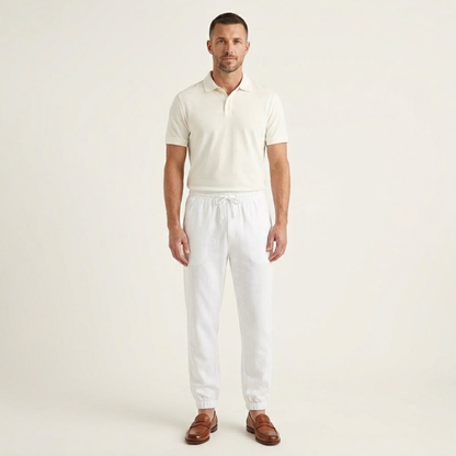 Men's Linen Jogger Pants Lightweight Beige
