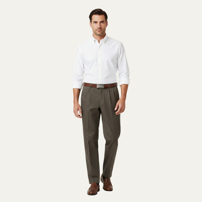 Men's Classic Straight Leg Pants Double Pleated Wool Black