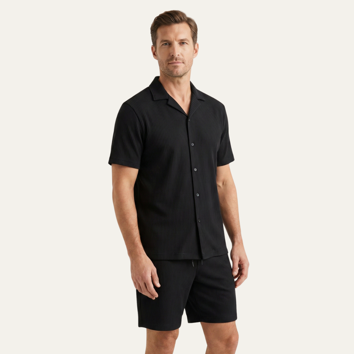 Men's Casual Summer Ribbed Shirt And Shorts Set