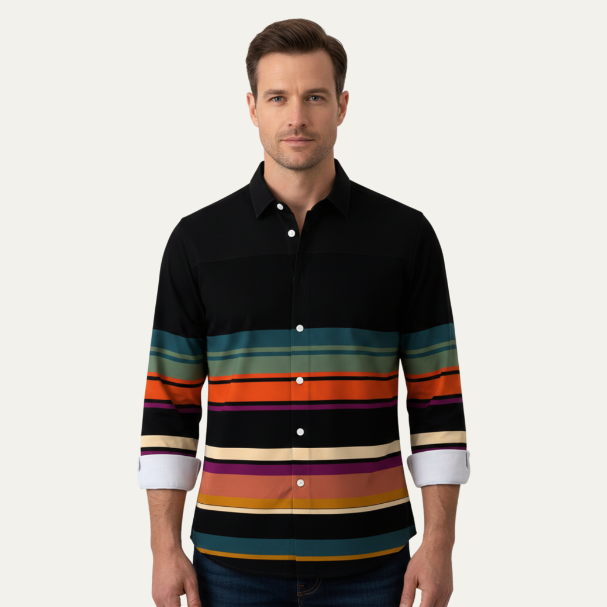 Men's Striped Color Block Shirt