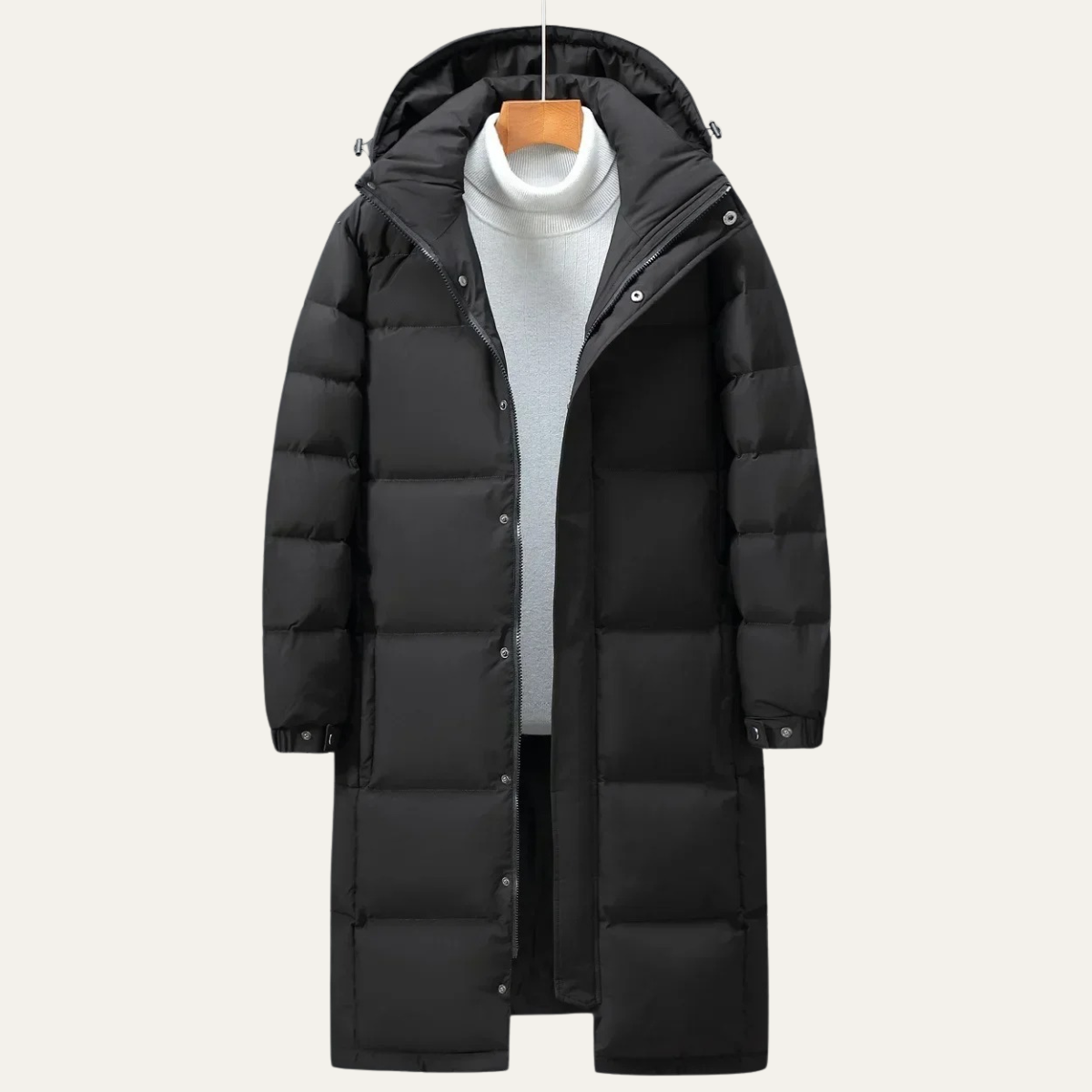 Men's Hooded Longline Puffer Coat Black