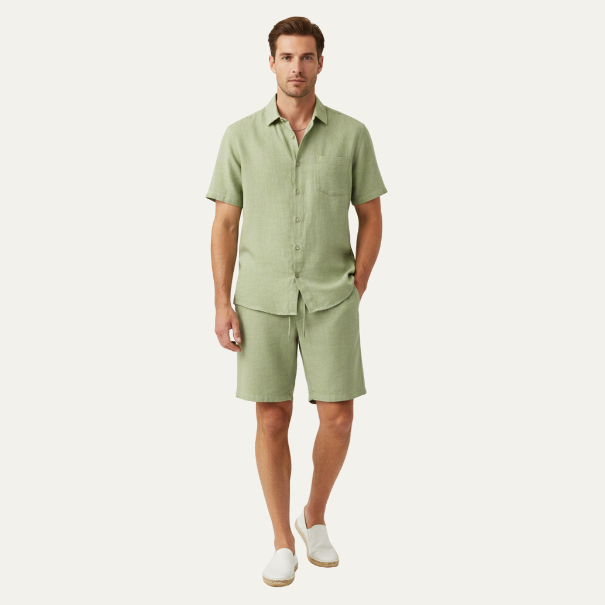 Men's Linen Shirt And Shorts Lightweight Summer Set