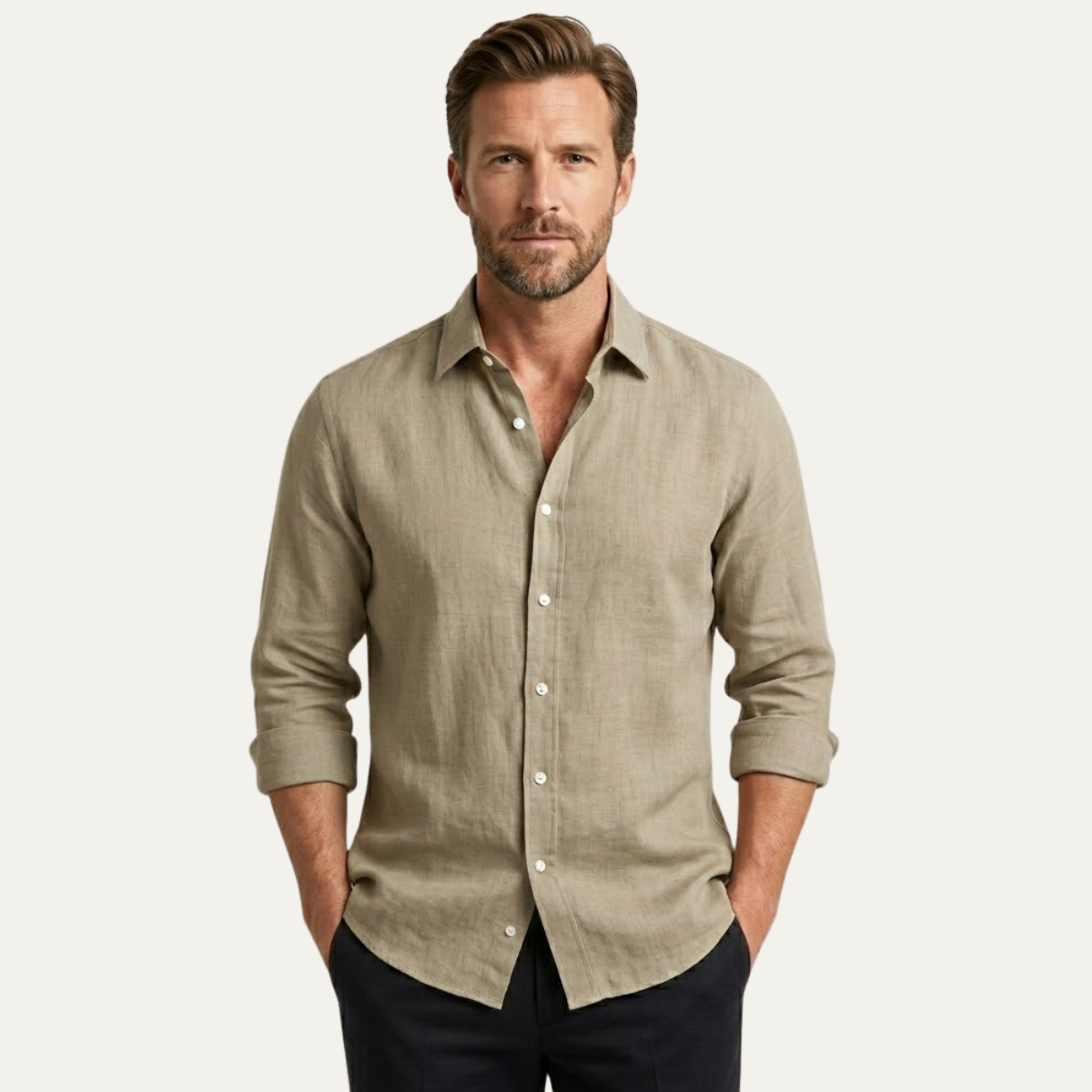 Men's Linen Button Up Shirt Casual Beige