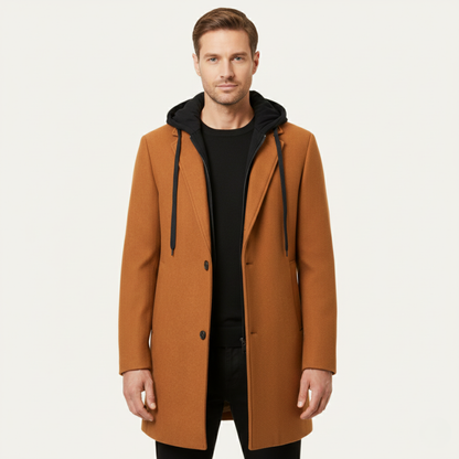 Men's Wool Overcoat Hooded Quilted Lining