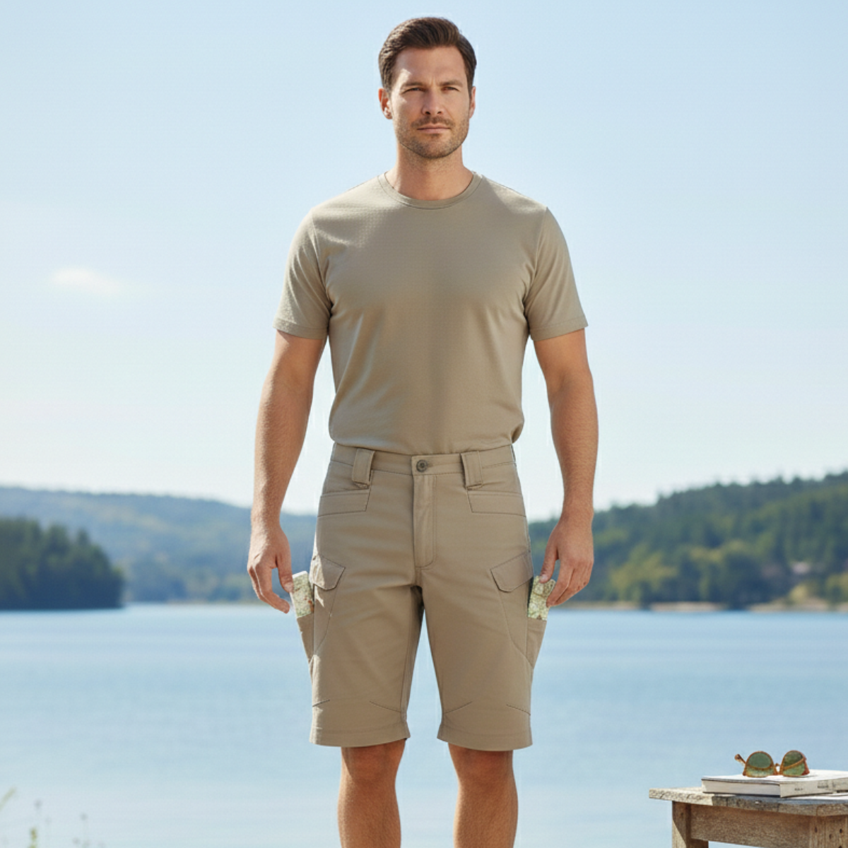 Men's Cargo Shorts Summer Casual Cotton Beige