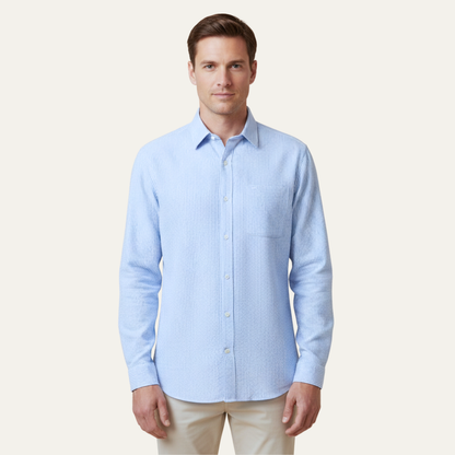 Men's Linen Button Up Shirt Lightweight Blue Striped