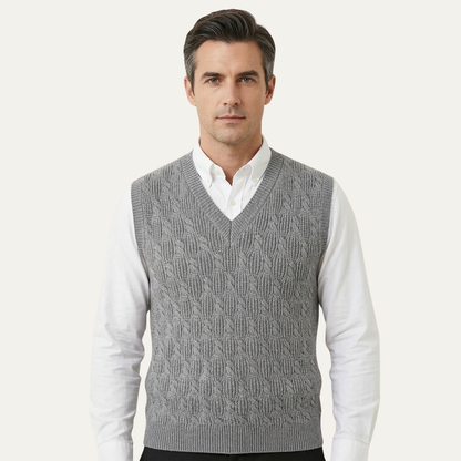 Men's Textured Knitted V Neck Vest