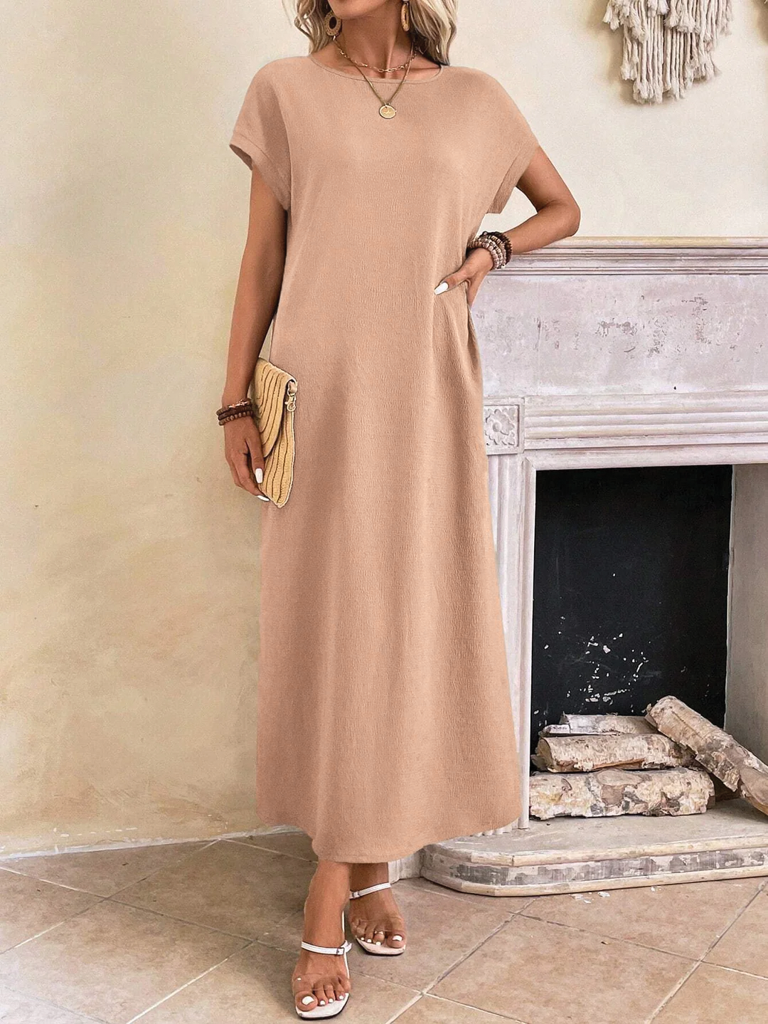 Relaxed Fit Bell Sleeve Tunic Dress