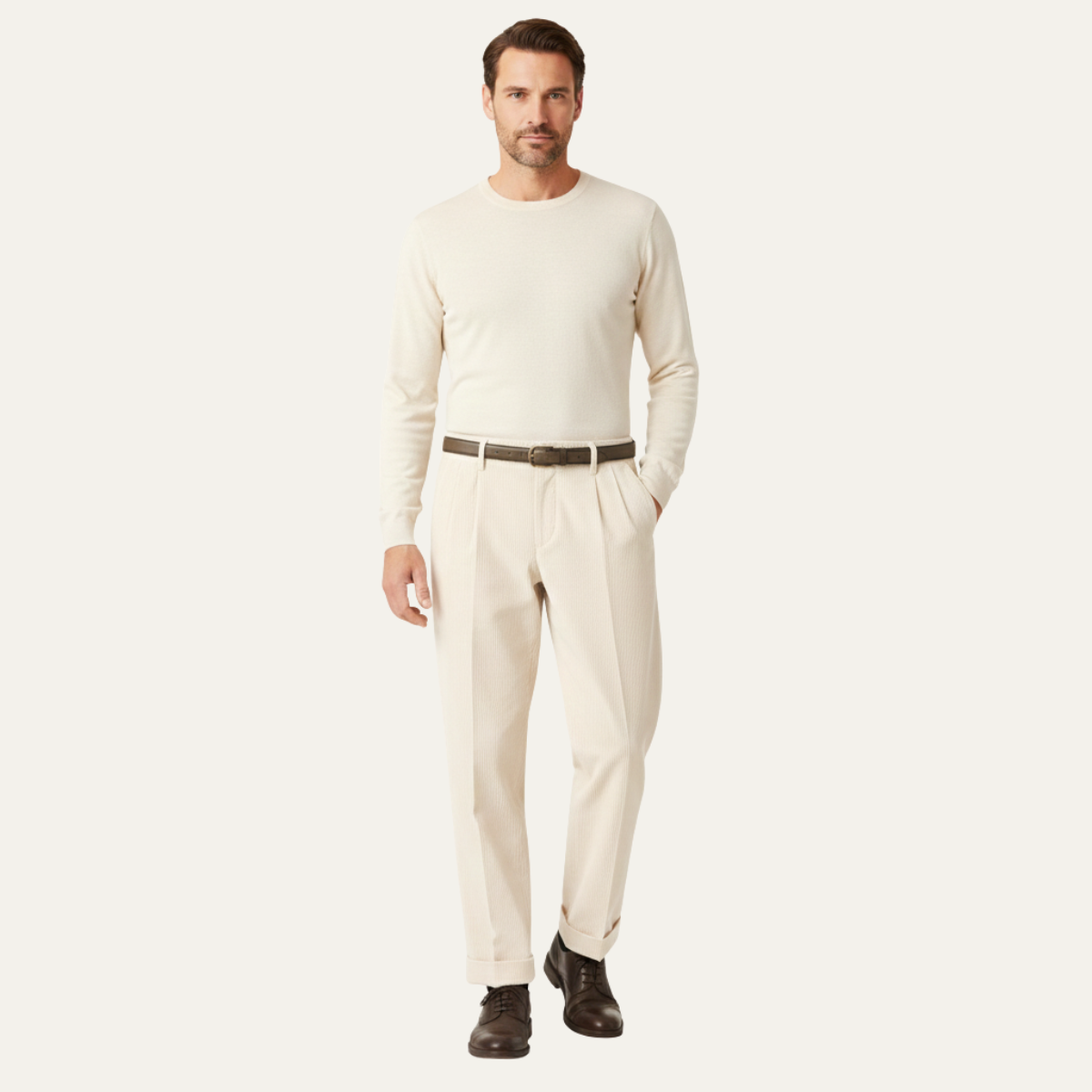 Men's Formal Straight Leg Pants High Waist Pleated Wool Black