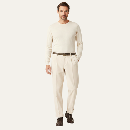 Men's Formal Straight Leg Pants High Waist Pleated Wool Black