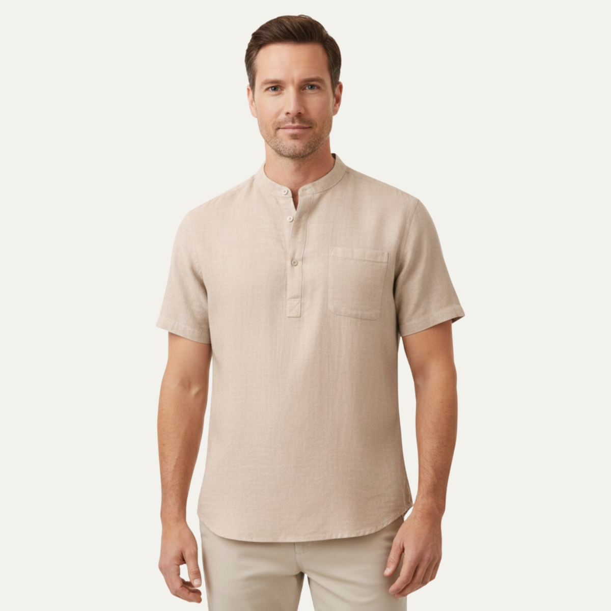Men's Linen Henley Shirt Casual Light Beige