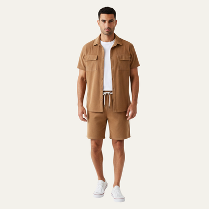 Men's Corduroy Summer Set Shirt And Shorts