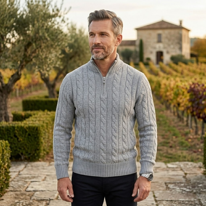 Men's Cable Knit Quarter Zip Sweater High Neck