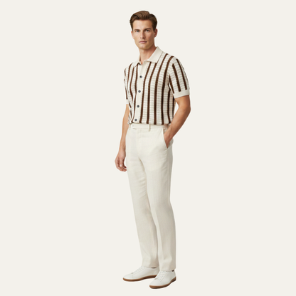 Men's Breathable Striped Knitted Polo Shirt