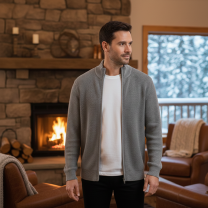 Men's Knit Cardigan Sweater Zip Front Collar Stand