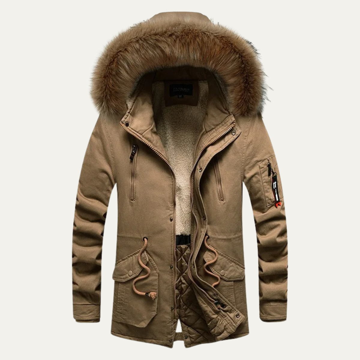 Men's Long Down Hooded Jacket Fur Collar - VibreMode
