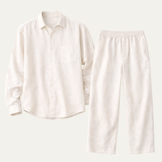 Men's Linen Oversized Shirt And Pants Set - VibreMode