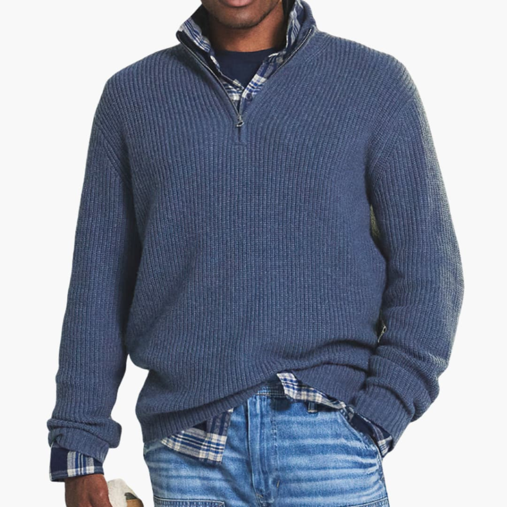 Men's Ribbed Knit Pullover Half-Zip