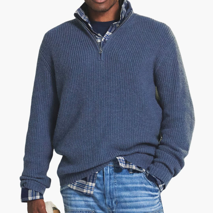 Men's Ribbed Knit Pullover Half-Zip
