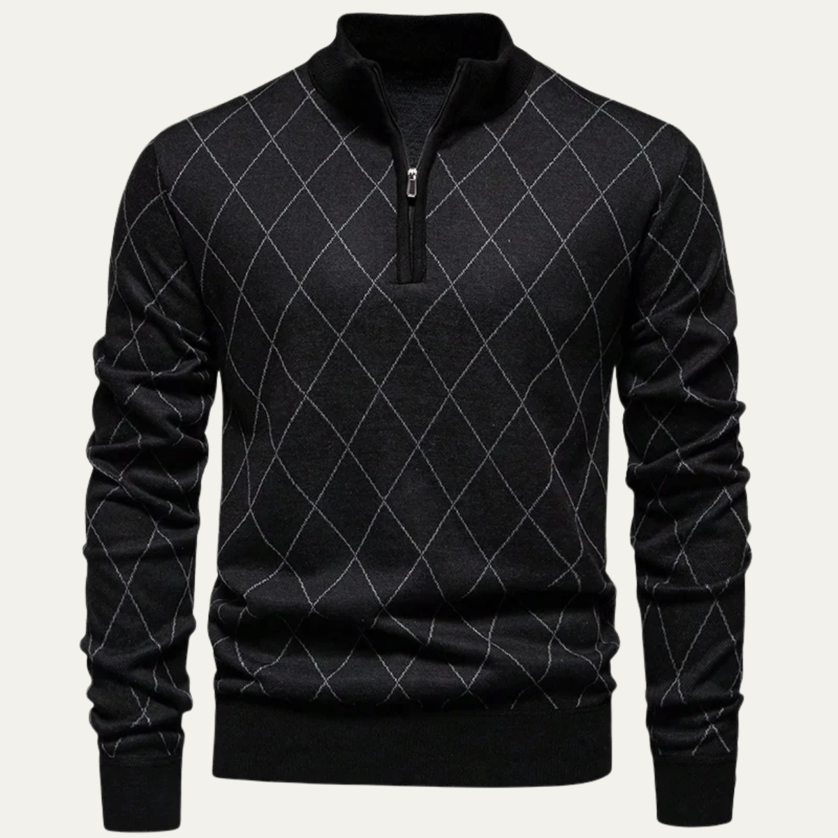 Men's Half Zip Knit Sweater Black - VibreMode