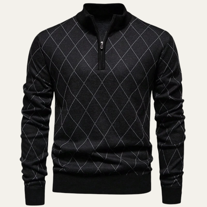 Men's Half Zip Knit Sweater Black - VibreMode