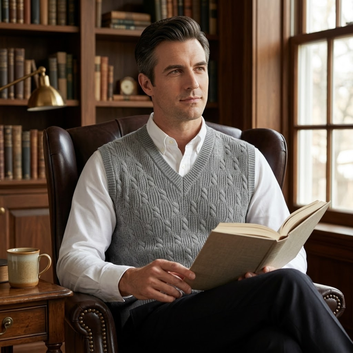 Men's Textured Knitted V Neck Vest