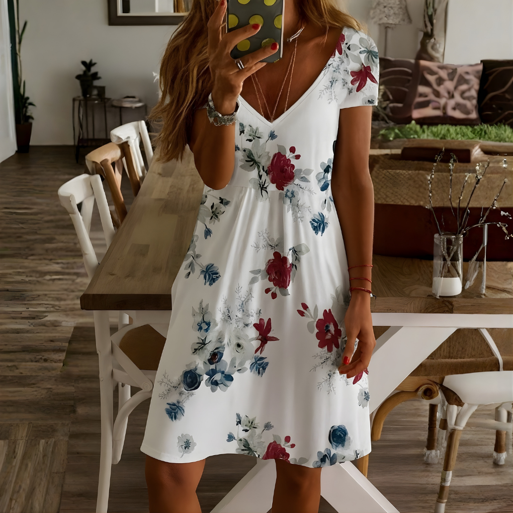 Women's V-Neck Short Sleeve Dress - VibreMode