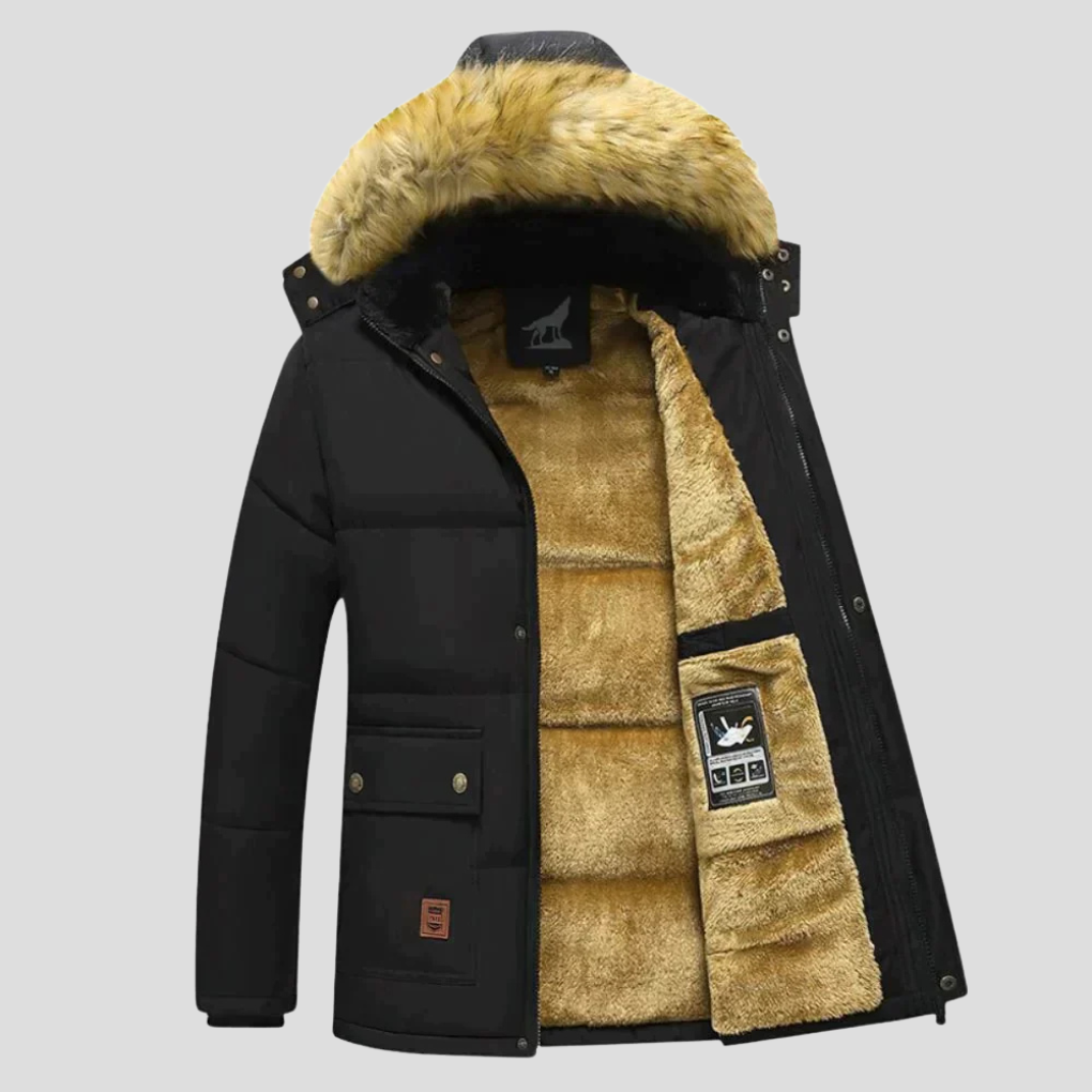 Men's Winter Parka Removable Hood Waterproof Black - VibreMode