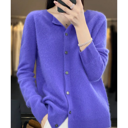 Women's Soft Knit Cardigan Round Neck Button Closure