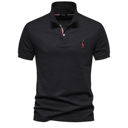 Cotton Polo Shirt Embroidered Deer Design - VibreMode