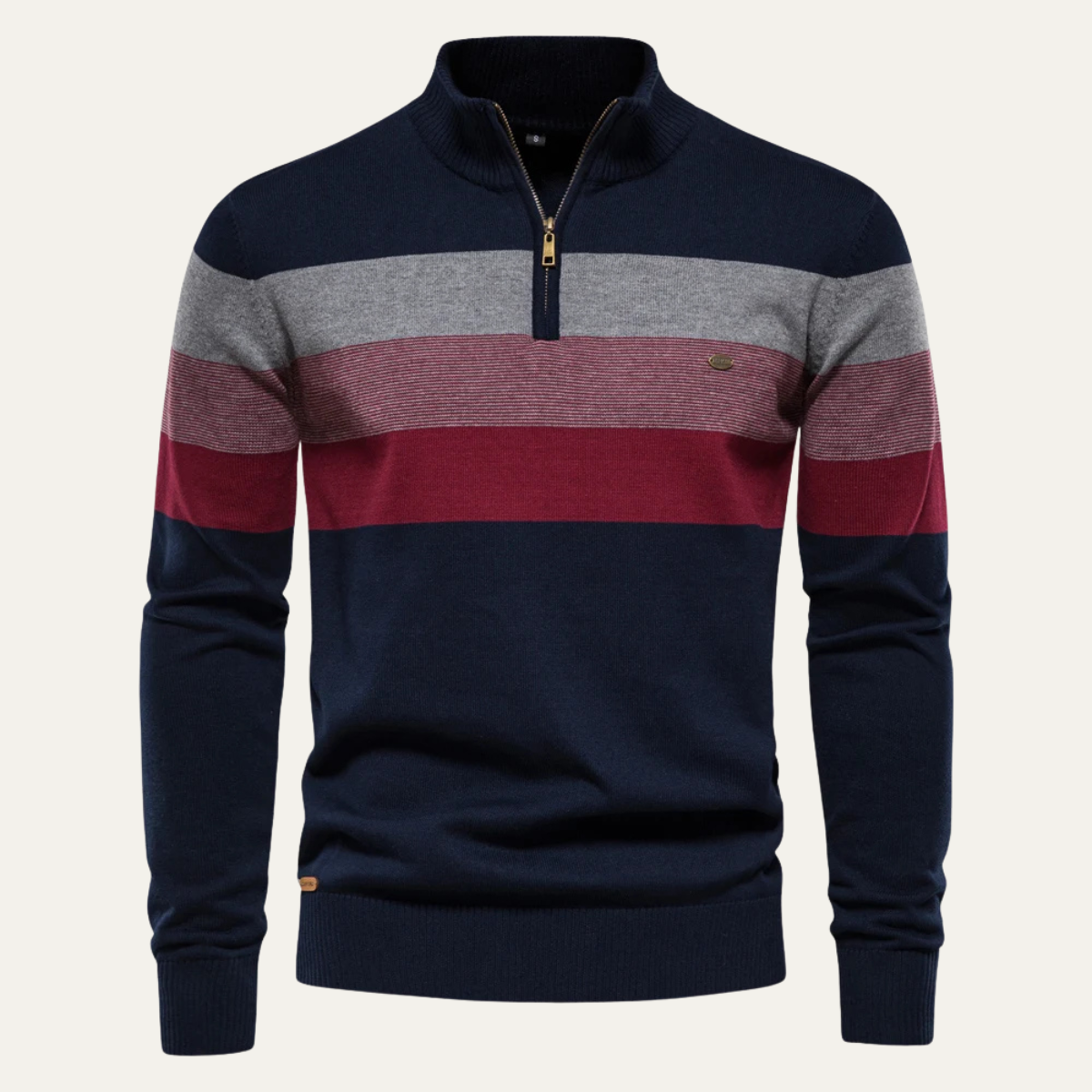 Men's Patchwork Zip Mock Neck Sweater - VibreMode