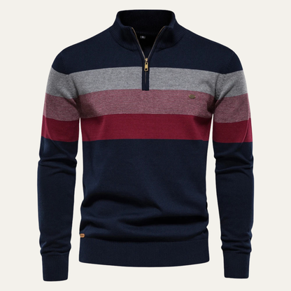 Men's Patchwork Zip Mock Neck Sweater - VibreMode